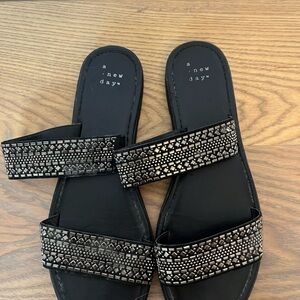 A New Day Black Sandals with Silver Accents